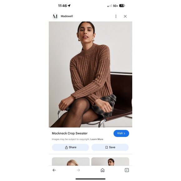 Madewell mockneck cropped brown women’s sweater large - Picture 8 of 8